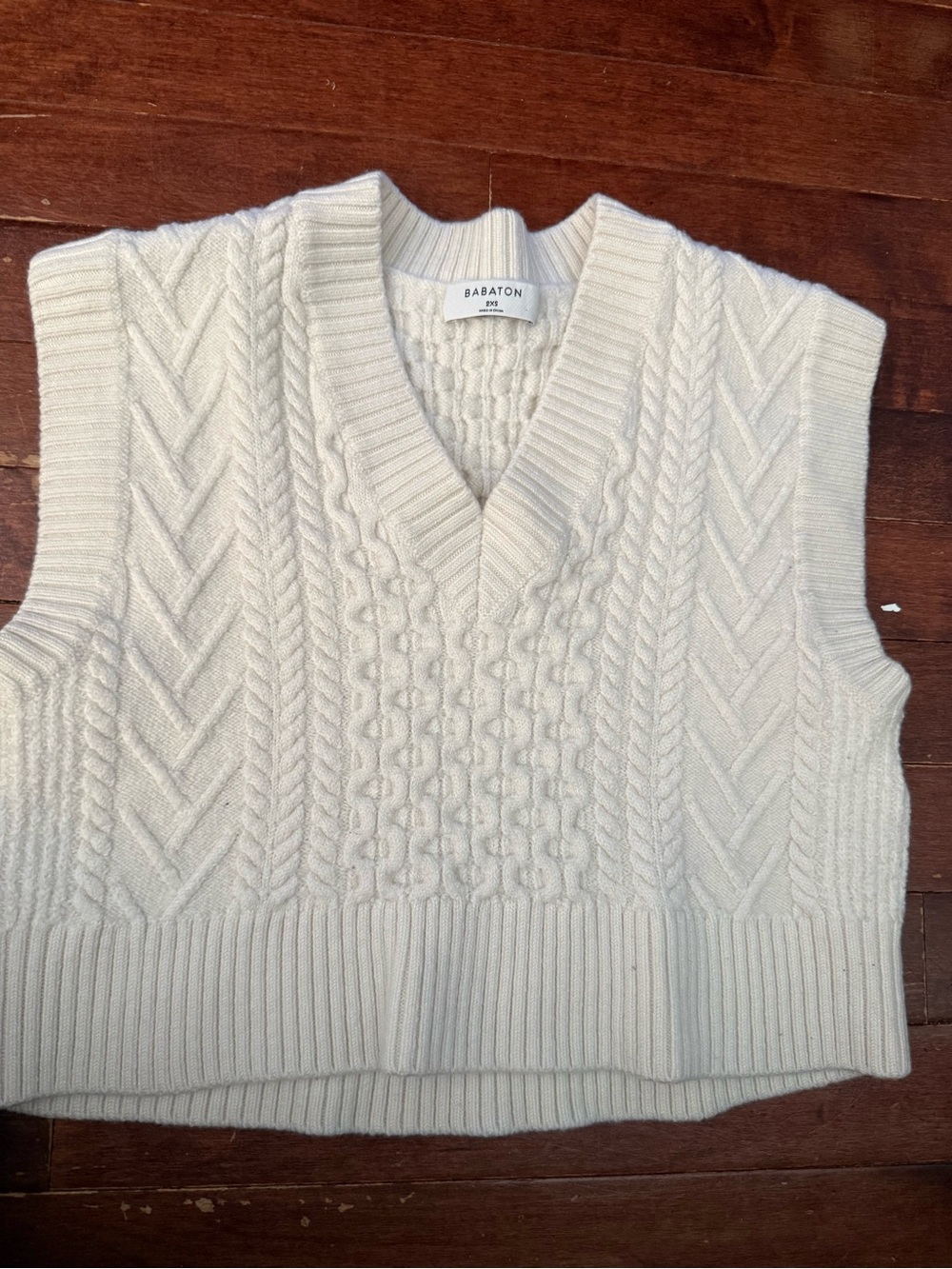 Babaton Cream Cable-Knit V-Neck Sweater Vest – Cropped Knit Vest